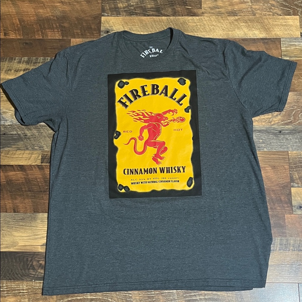 Ripple Junction Charcoal Tee with Yellow & Red Fireball Graphic (2xl)